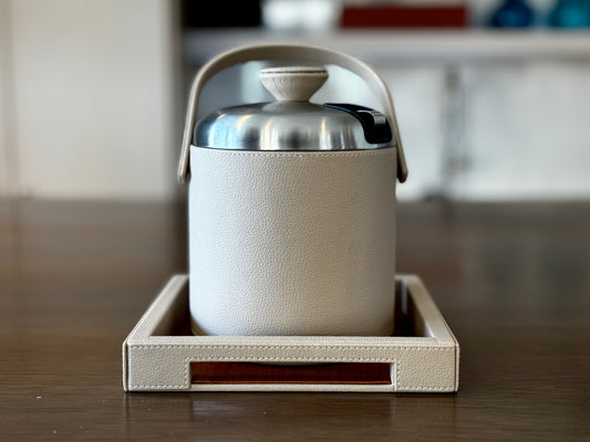 Leather Wrapped Ice Bucket with Tray