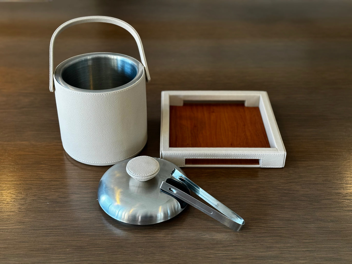 Leather Wrapped Ice Bucket with Tray